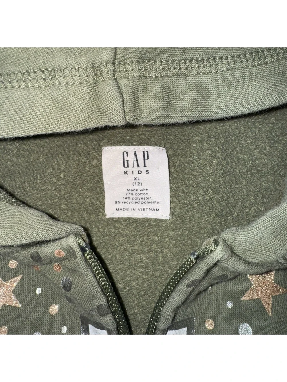 Gap Girls Green Star  Zip Up Sweater Sz XL Kids